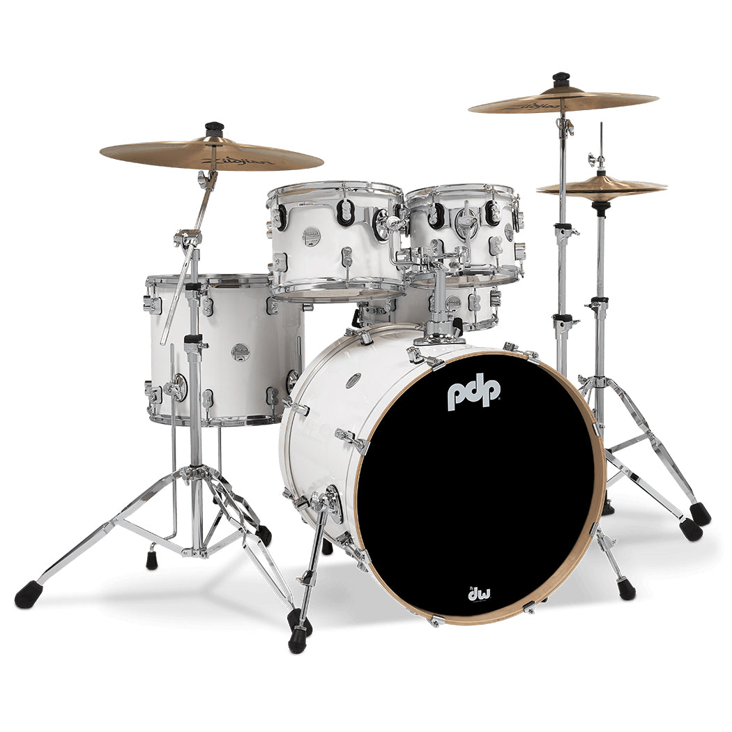 PDP Concept Maple Lacquer CM5 5-Piece Kit Shell Pack w/ Chrome Hardware (18x22 w/ BDM, 8x10, 9x12, 14x16FT, 5.5x14 Snare) - Pearlescent White