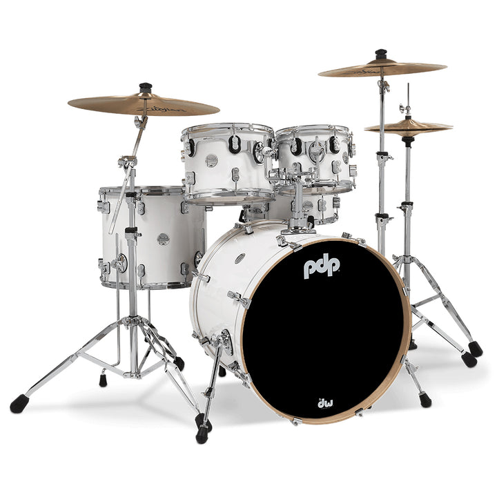 PDP Concept Maple Lacquer CM5 5-Piece Kit Shell Pack w/ Chrome Hardware (18x22 w/ BDM, 8x10, 9x12, 14x16FT, 5.5x14 Snare) - Pearlescent White