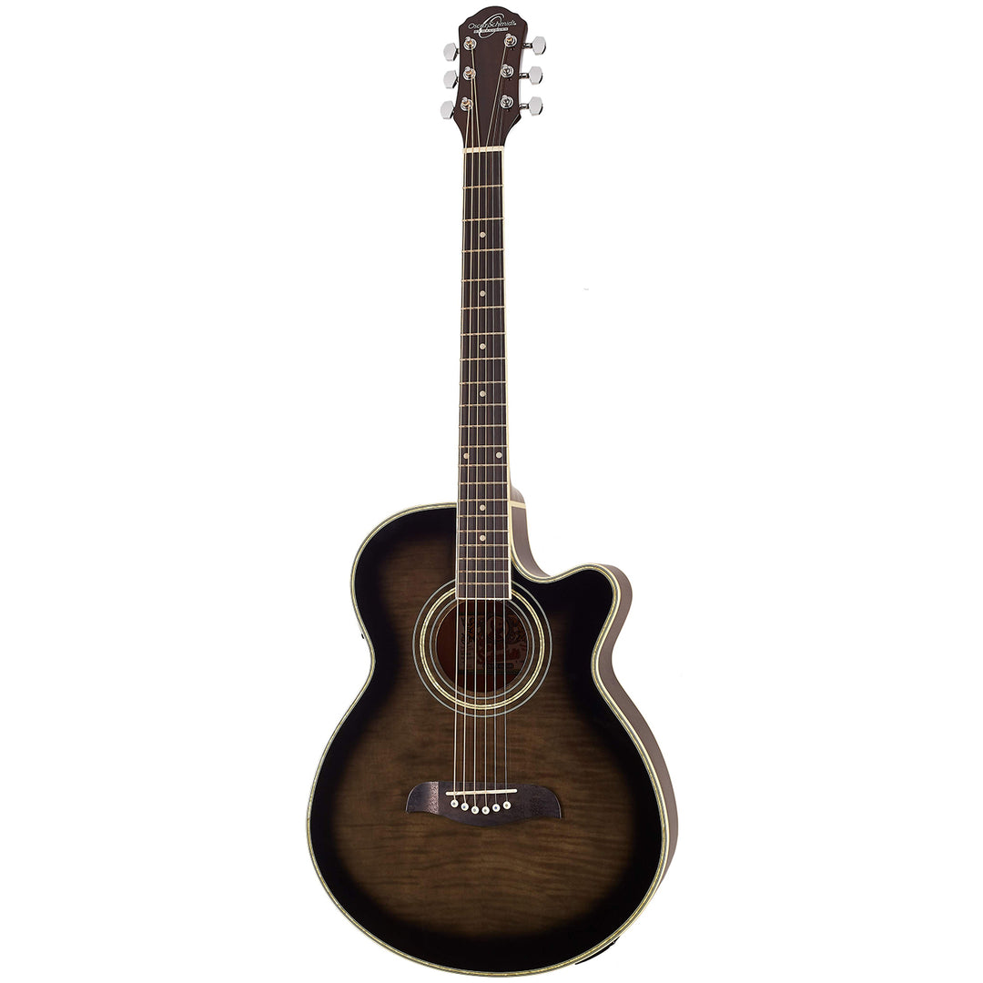Oscar Schmidt OG10CEFTB-A Acoustic Guitar Concert Size Thin Body Flame Trans Black
