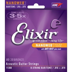 Elixir Acoustic Baritone Guitar 8 String 0.16 - .070