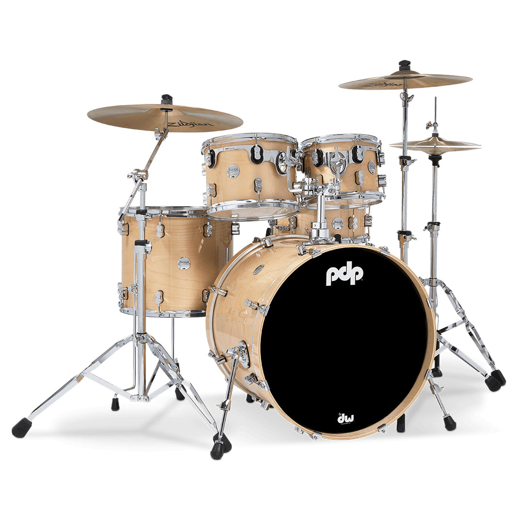 PDP Concept Maple Lacquer CM5 5-Piece Kit Shell Pack w/ Chrome Hardware (18x22 w/ BDM, 8x10, 9x12, 14x16FT, 5.5x14 Snare) - Natural Lacquer