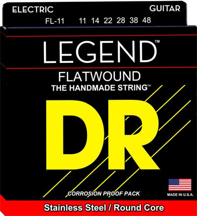 DR Strings FL-11 (Medium - Light) - Polished Flatwound Electric: 11, 14, 22, 28, 38, 48