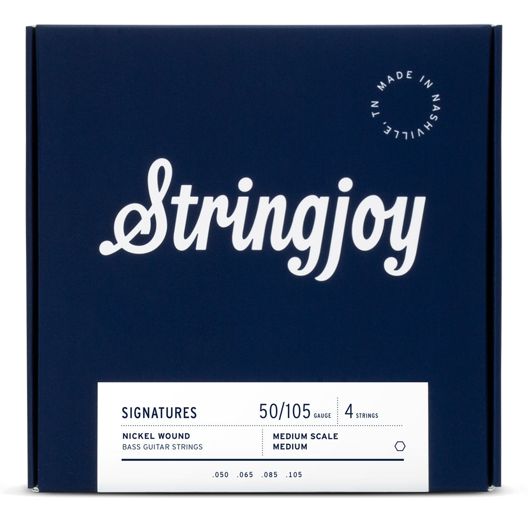 Stringjoy Medium Gauge (50-105) 4 String Medium Scale Nickel Wound Bass Guitar Strings