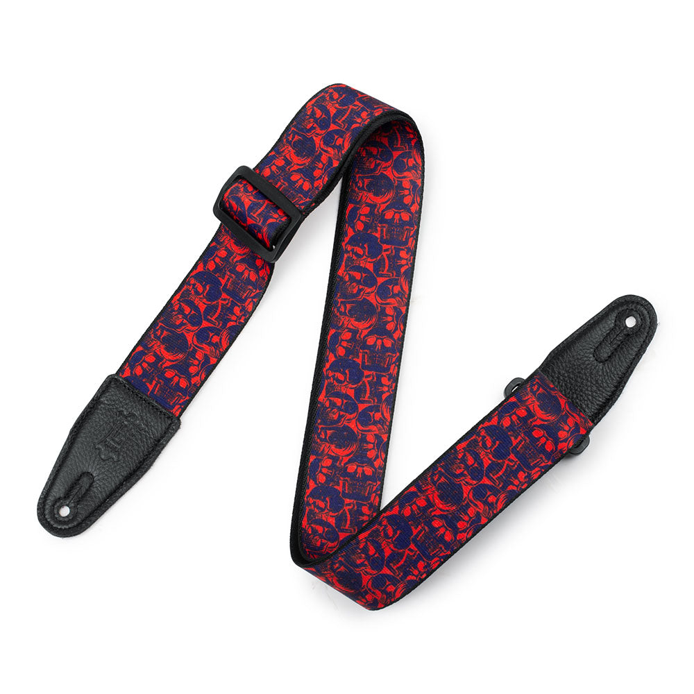 Levy's MPD2-110 Polyester 2” Guitar Strap - Purple & Red Skulls Motif