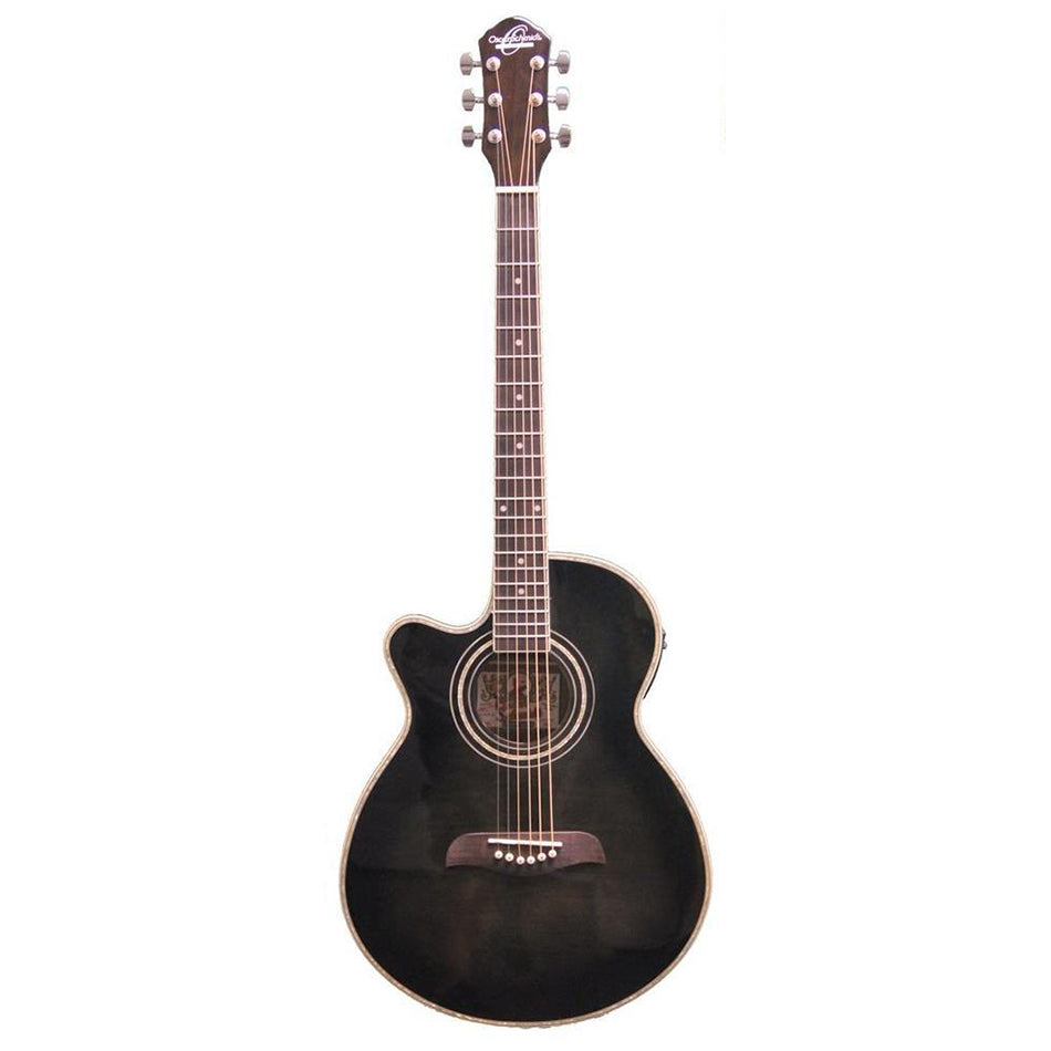Oscar Schmidt OG10CEFTBLH-A Acoustic Guitar Concert Size Thin Body Flame Trans Black