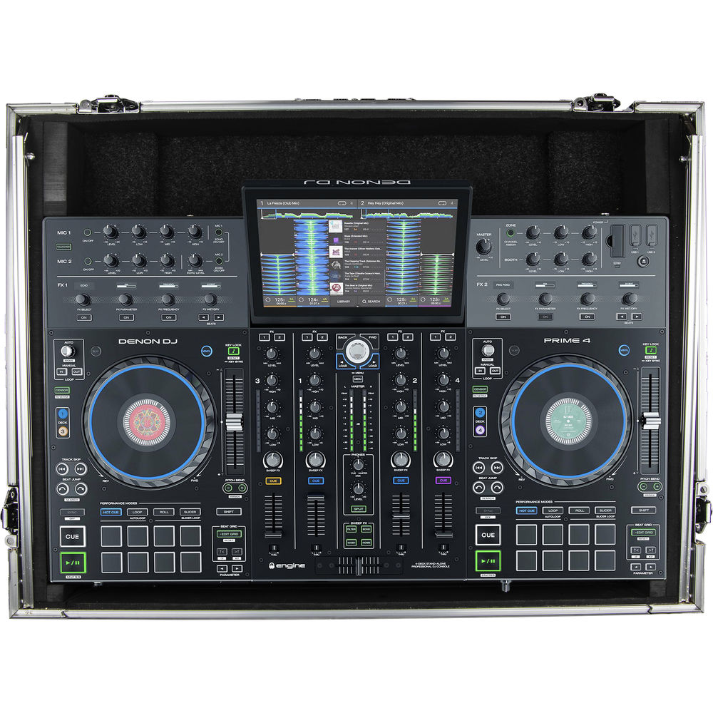 Odyssey FZGSPRIME4 Flight Zone Glide Style Case for Denon Prime 4 DJ Controller - Silver and Black