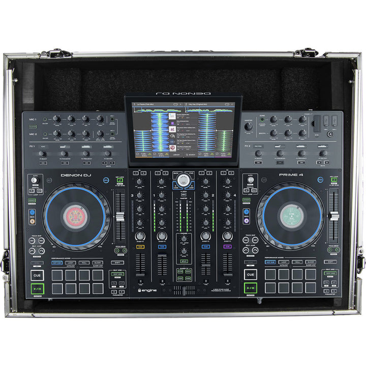 Odyssey FZGSPRIME4 Flight Zone Glide Style Case for Denon Prime 4 DJ Controller - Silver and Black
