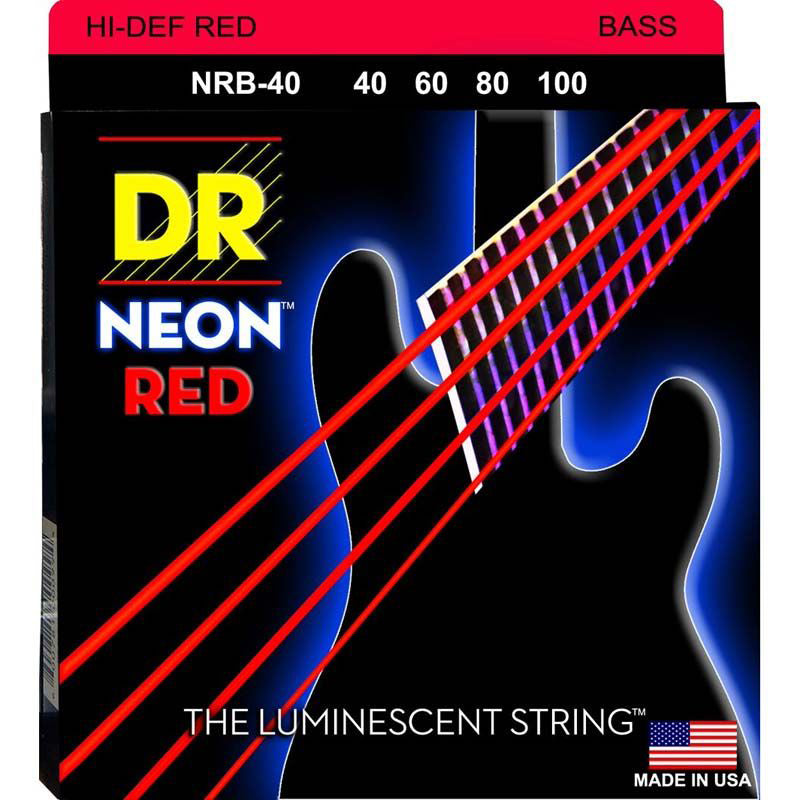 DR Strings NRB-40 (Light) - Hi-Def NEON RED: Coated Bass Strings: 40, 60, 80, 100