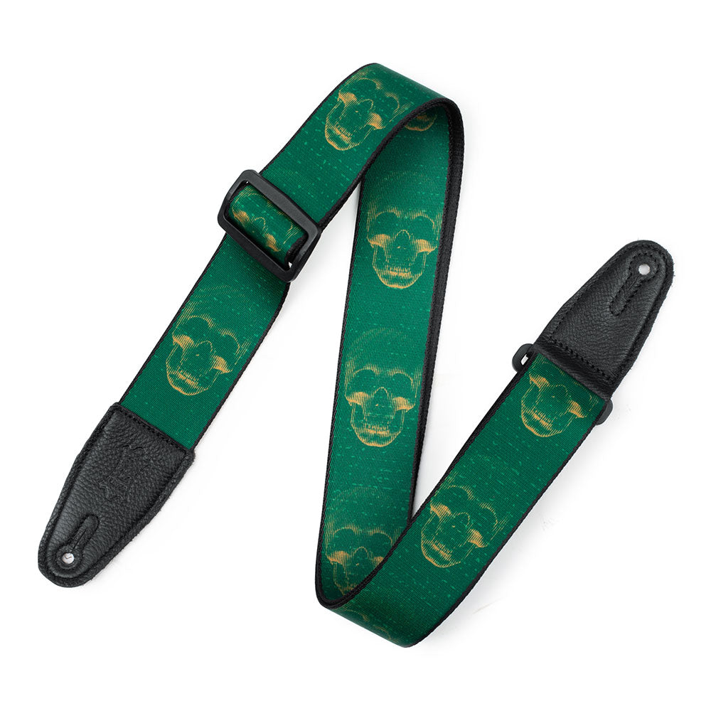 Levy's MPD2-113 Polyester 2” Guitar Strap - Green & Mustard Scanned Skull Motif