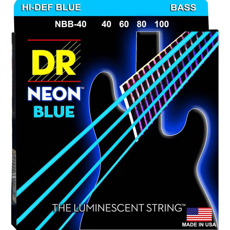 DR Strings NBB-40 (Light) - Hi-Def NEON BLUE: Coated Bass Strings: 40, 60, 80, 100