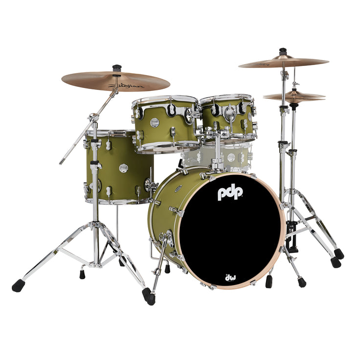 PDP Concept Maple Finish Ply CM Fusion Kit Shell Pack w/ Chrome Hardware (16x20 w/ BDM, 8x10, 9x12, 14x14FT) - Satin Olive