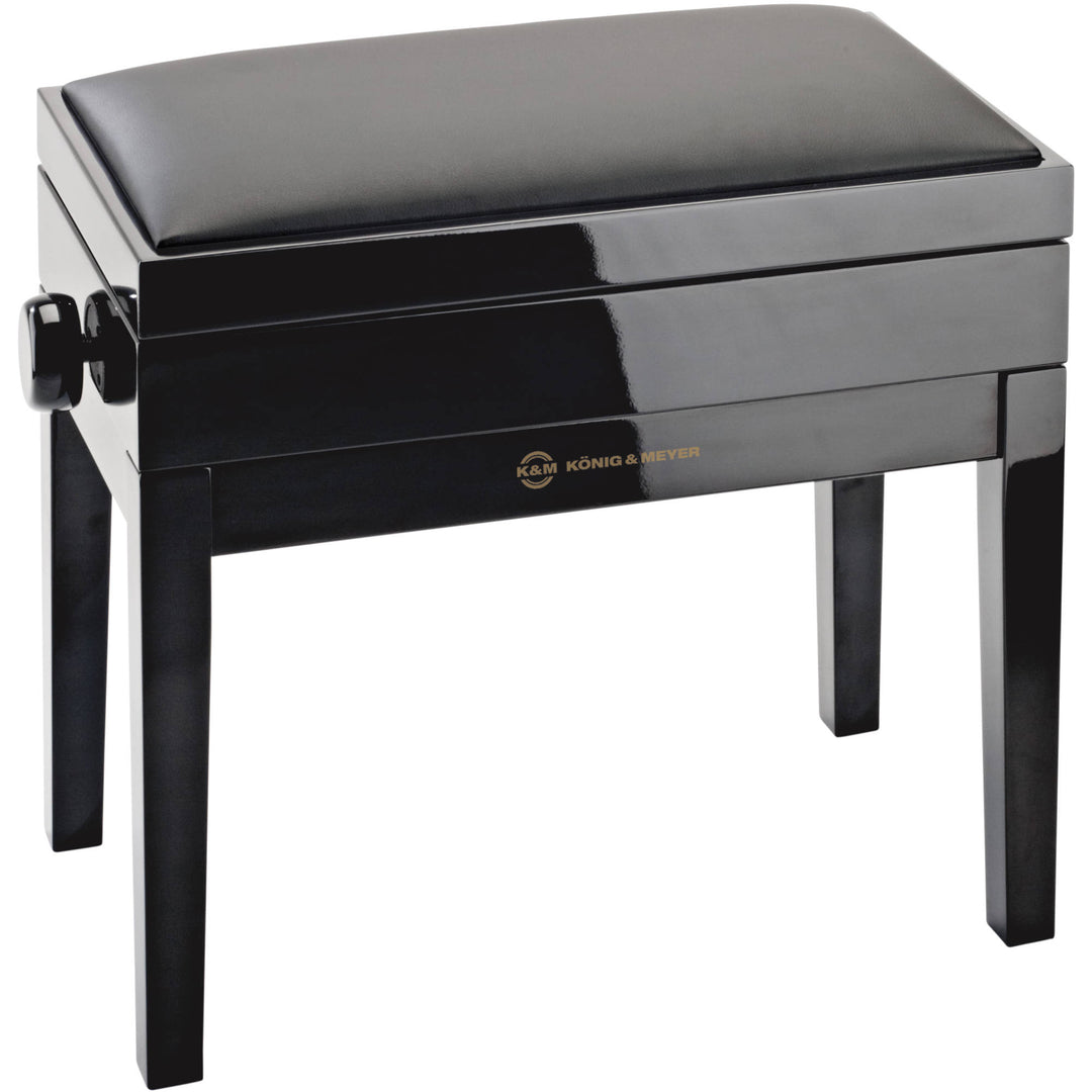 K&M 13951 Piano Bench w/ Storage - Black Gloss - Imitation Leather Seat Black