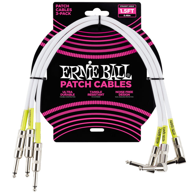 Ernie Ball Straight/Angle Patch Cable (3-Pack) White - 1.5’