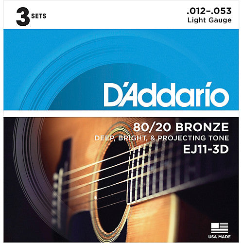 D'Addario EJ11-3D - 3-PACK ACOUS GTR 80/20 BRZ LT