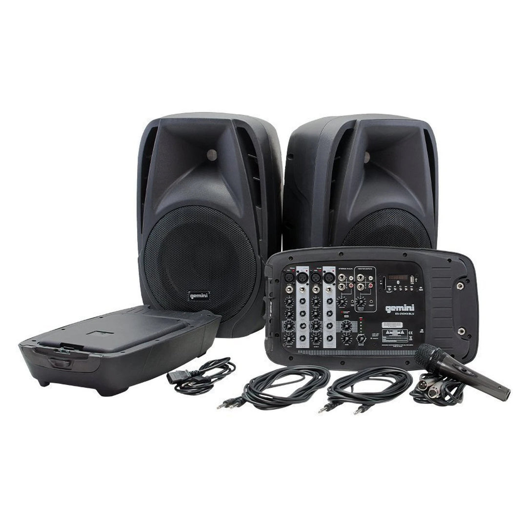 Gemini ES-210MXBLU PA System w/ 2x 10” Speakers, 8-Channel Bluetooth Mixer & Microphone