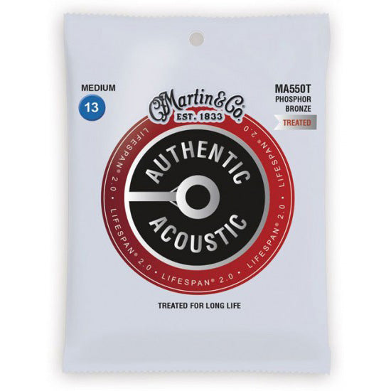 Martin MA550T Authentic Acoustic Lifespan 2.0 Treated 92/8 Ph. Bronze Guitar Strings - Medium 13-56
