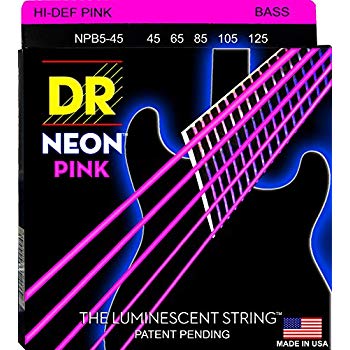 DR Strings NPB5-45 (Medium 5's) - Hi-Def NEON PINK: Coated Bass Strings: 45, 65, 85, 105, 125