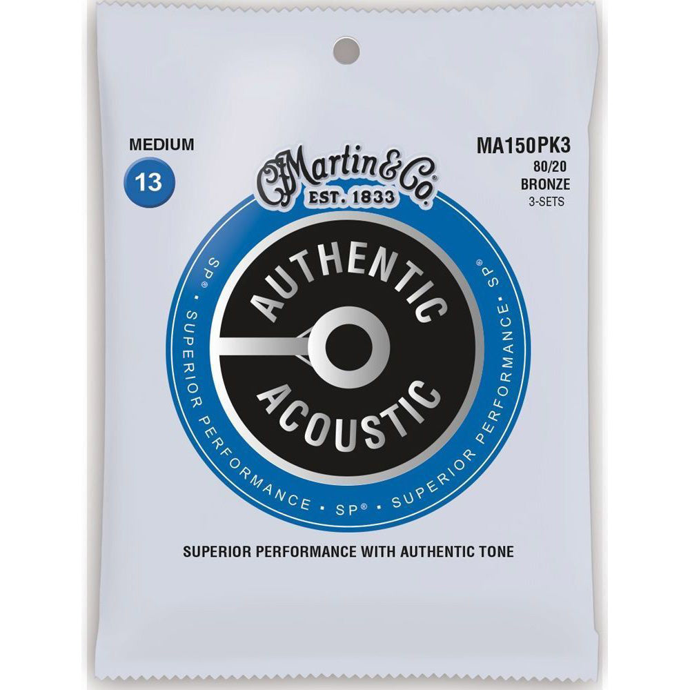 Martin MA150PK3 Authentic Acoustic (3 Packs) Guitar Strings - Medium 13-56