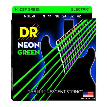 DR Strings NGE-9 (Light-Heavy) - Hi-Def NEON GREEN: Coated Electric: 9, 11, 16, 24, 32, 42