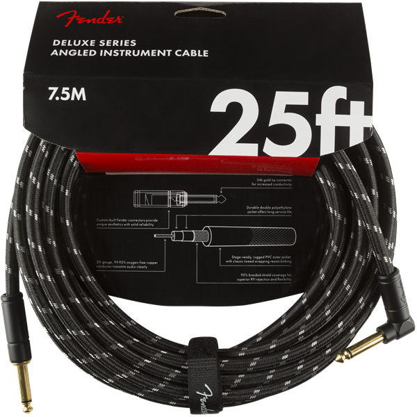 Fender Deluxe Series Instrument Cable, Tweed - Black Tweed - 25ft