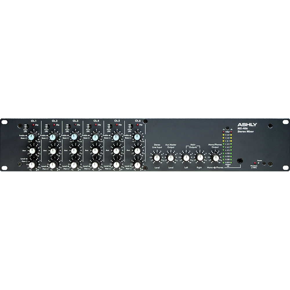 Ashly MX406 Six Channel Rack-mountable Stereo Line and Microphone Mixer with Switchable Pad