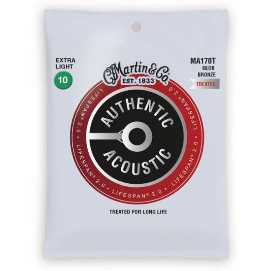 Martin MA170T Authentic Acoustic Lifespan 2.0 Treated 80/20 Bronze Guitar Strings - Extra Light 10-47