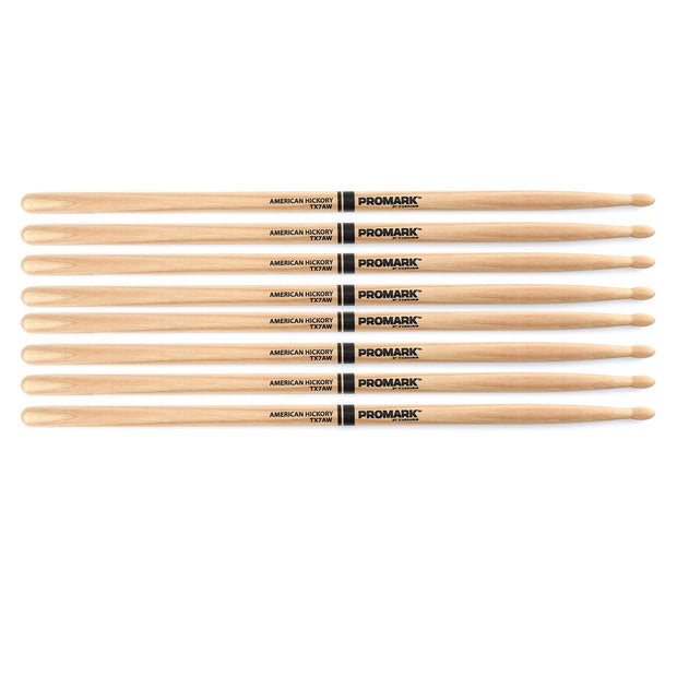 Promark TX7AW FORWARD 7A Lacquered Hickory Wood Tip Drumstick (4-Pairs)