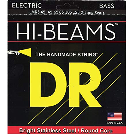 DR Strings LMR5-45 (Medium 5's - X-Long) - HI-BEAM  - Stainless Steel: 45, 65, 85, 105, 125  *X-LONG SCALE