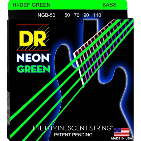 DR Strings NGB-50 (Medium) - Hi-Def NEON GREEN: Coated Bass Strings: 50, 70, 90, 110