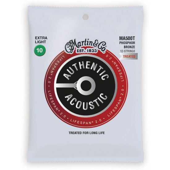 Martin MA500T Authentic Acoustic Lifespan 2.0 Treated 92/8 Ph. Bronze Guitar Strings - Extra Light 12-String