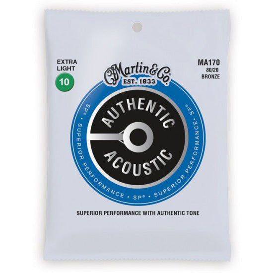Martin MA170 Authentic Acoustic Superior Performance 80/20 Bronze Guitar Strings - Extra Light 10-47