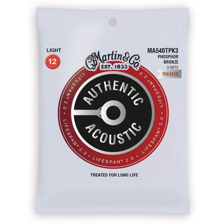 Martin MA540TPK3 Authentic Acoustic Lifespan Treated (3 Packs) Guitar Strings - Light 12-54