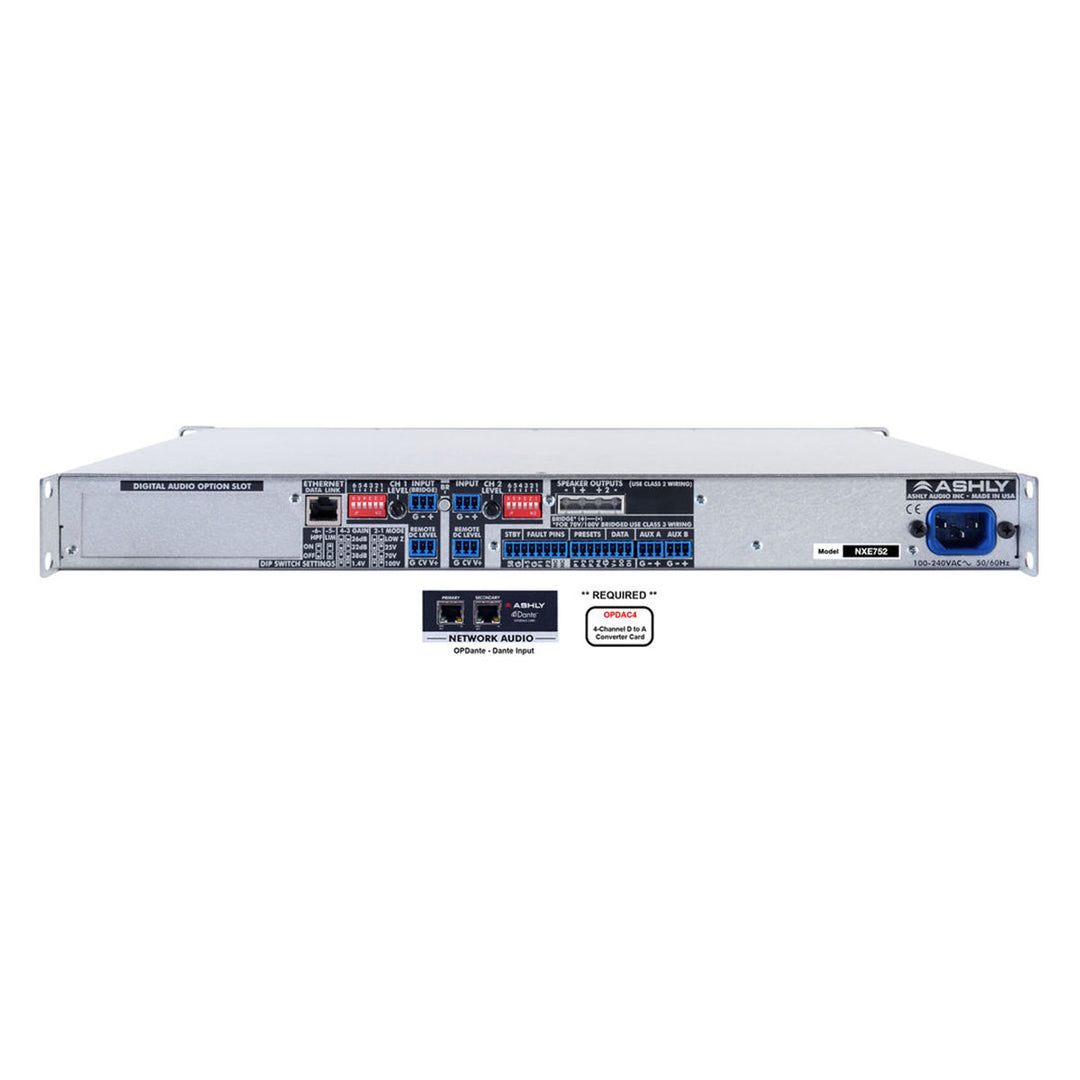 Ashly nXe Series 2-Channel Networkable Multi-Mode Power Amplifier with OPDAC4 & OPDante Cards (2 x 75W)