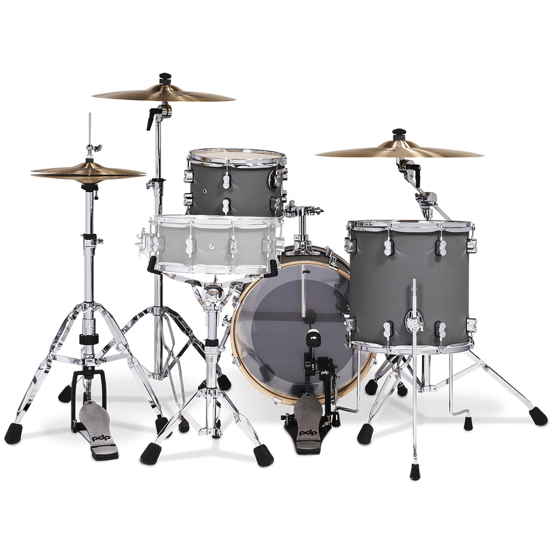 PDP Concept Maple Finish Ply CM Bop Kit Shell Pack w/ Chrome Hardware (14x18 w/ BDM, 8x12, 14x14FT) - Satin Pewter