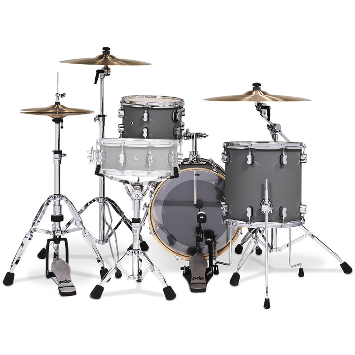 PDP Concept Maple Finish Ply CM Bop Kit Shell Pack w/ Chrome Hardware (14x18 w/ BDM, 8x12, 14x14FT) - Satin Pewter