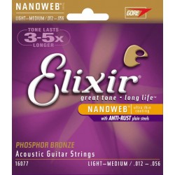 Elixir 16077 Acoustic Guitar String Phosphor Bronze NANOWEB Coated Light/Medium