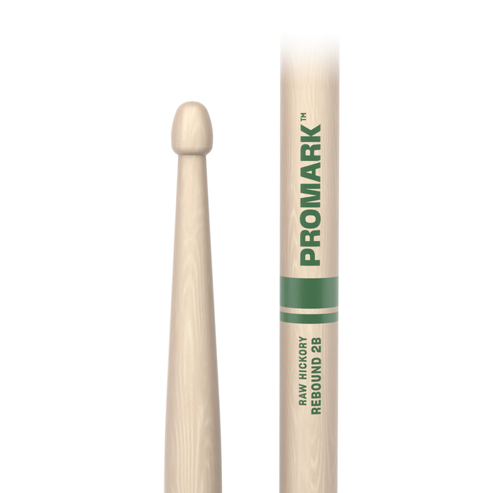 Promark RBHR625AW-Promark Rebound 2B Raw Hickory Drumsticks, Acorn Wood Tip