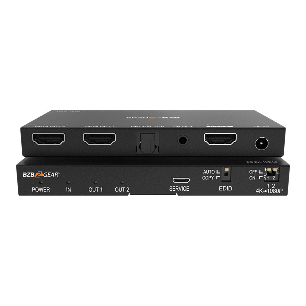 BZBGEAR - 2-Port 4K 60Hz HDMI Splitter with Down-Scaler w/Digital and Analog audio Output