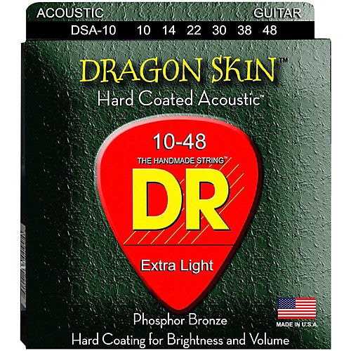 DR Strings DSA-10 (Extra Light) - Dragon Skin Clear Coated Acoustic: 10, 14, 22, 30, 38, 48