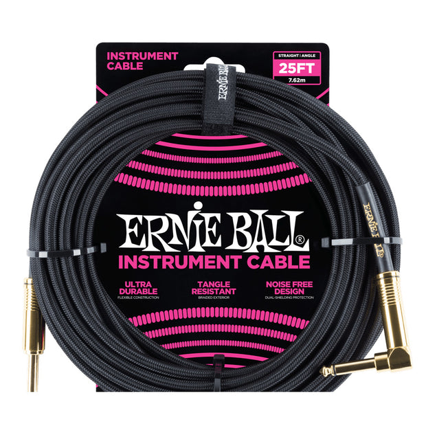 Ernie Ball Braided Instrument Cable Straight/Angle 25’ - Black