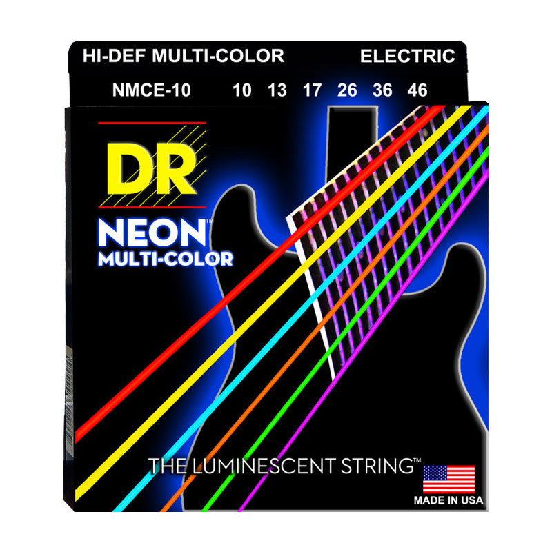 DR Strings NMCE-10 (Medium) - Hi-Def NEON Multi-Color: Coated Electric: 10, 13, 17, 26, 36, 46