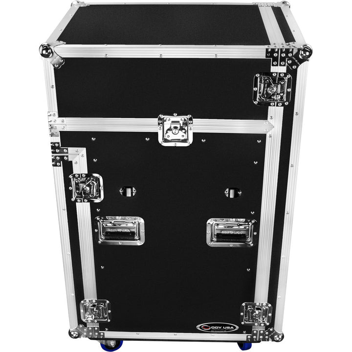 Odyssey FZGS1416WDLX Pro Combo Rack w/ Glide Platform, Side Table & Casters - 14U Over 16U