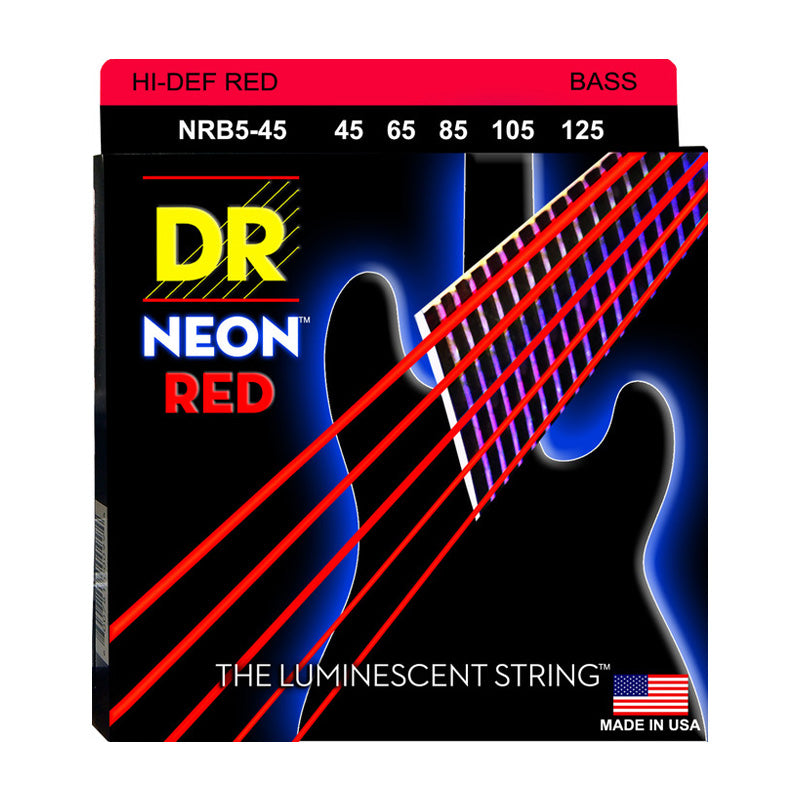 DR Strings NRB5-40 (Light 5's) - Hi-Def NEON RED: Coated Bass Strings: 40, 60, 80, 100, 120