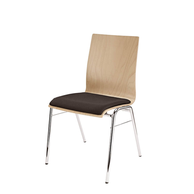 K&M 13410-Stacking Chair - Natural Wood, Chrome Legs