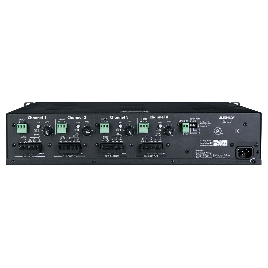 Ashly 4 x 75 W @ 4 Ohms, 25V, 70V, 100V