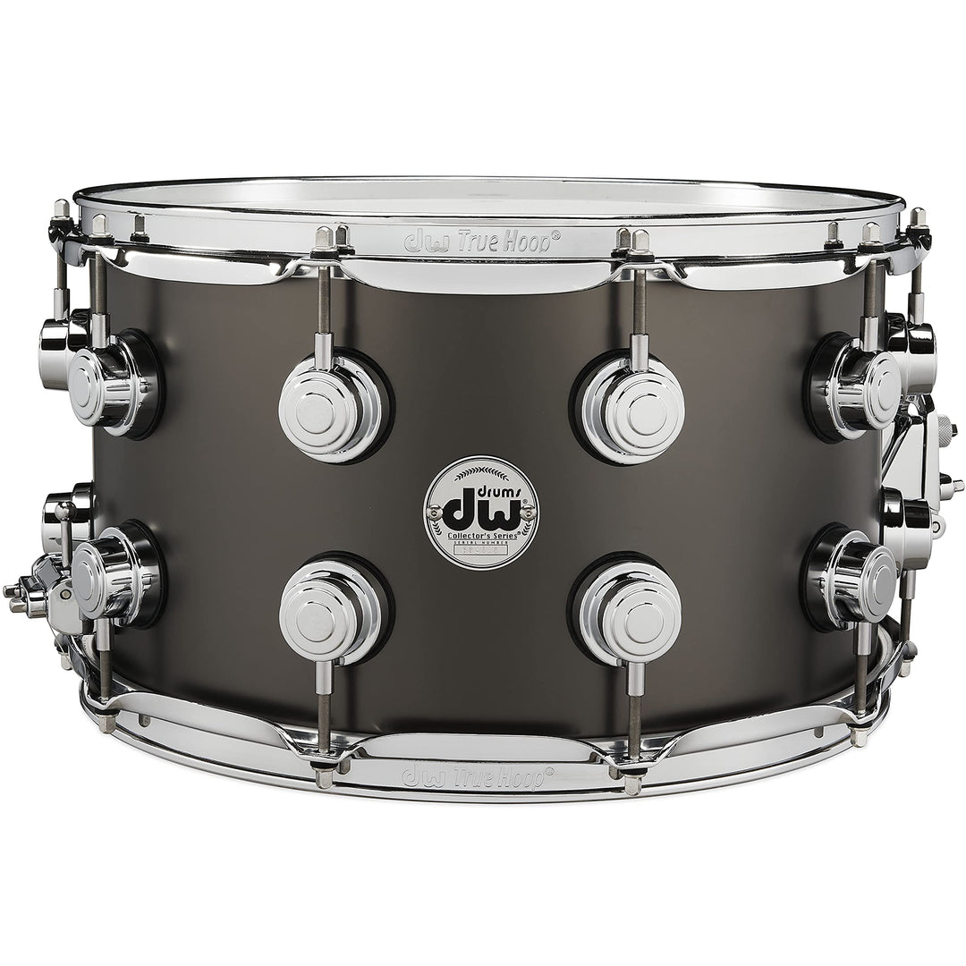 DW Collector's Series Metal Snare Drum Thin 1mm Black Satin Over Brass Smooth Finish - 8x14