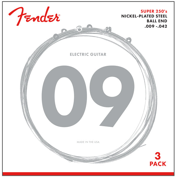 Fender Guitar Strings Super 250's Nickel Plated Steel (3-Pack) - .009-.042