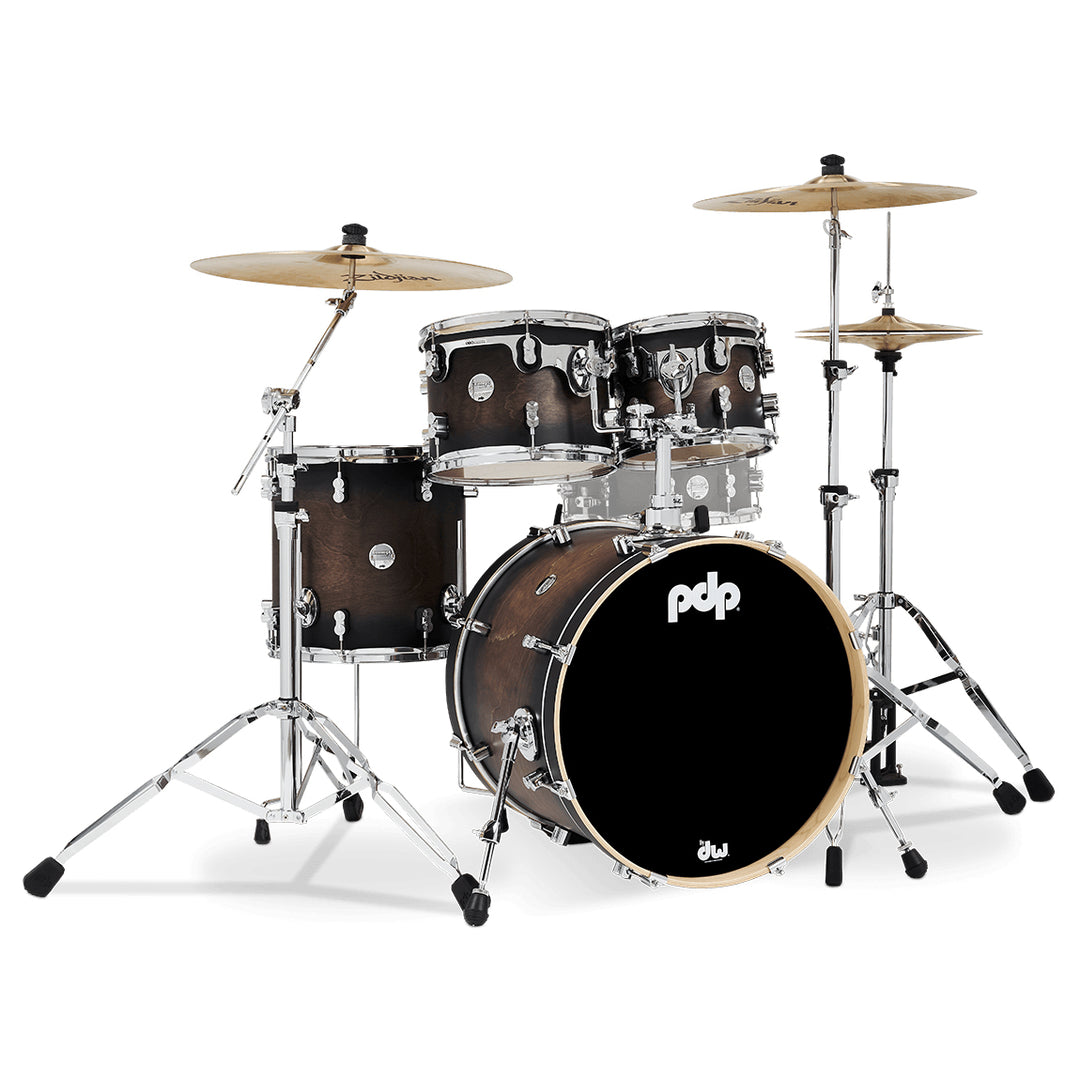 PDP Concept Maple Lacquer CM Fusion Kit Shell Pack w/ Chrome Hardware (16x20 w/ BDM, 8x10, 9x12, 14x14FT) - Satin Charcoal Burst