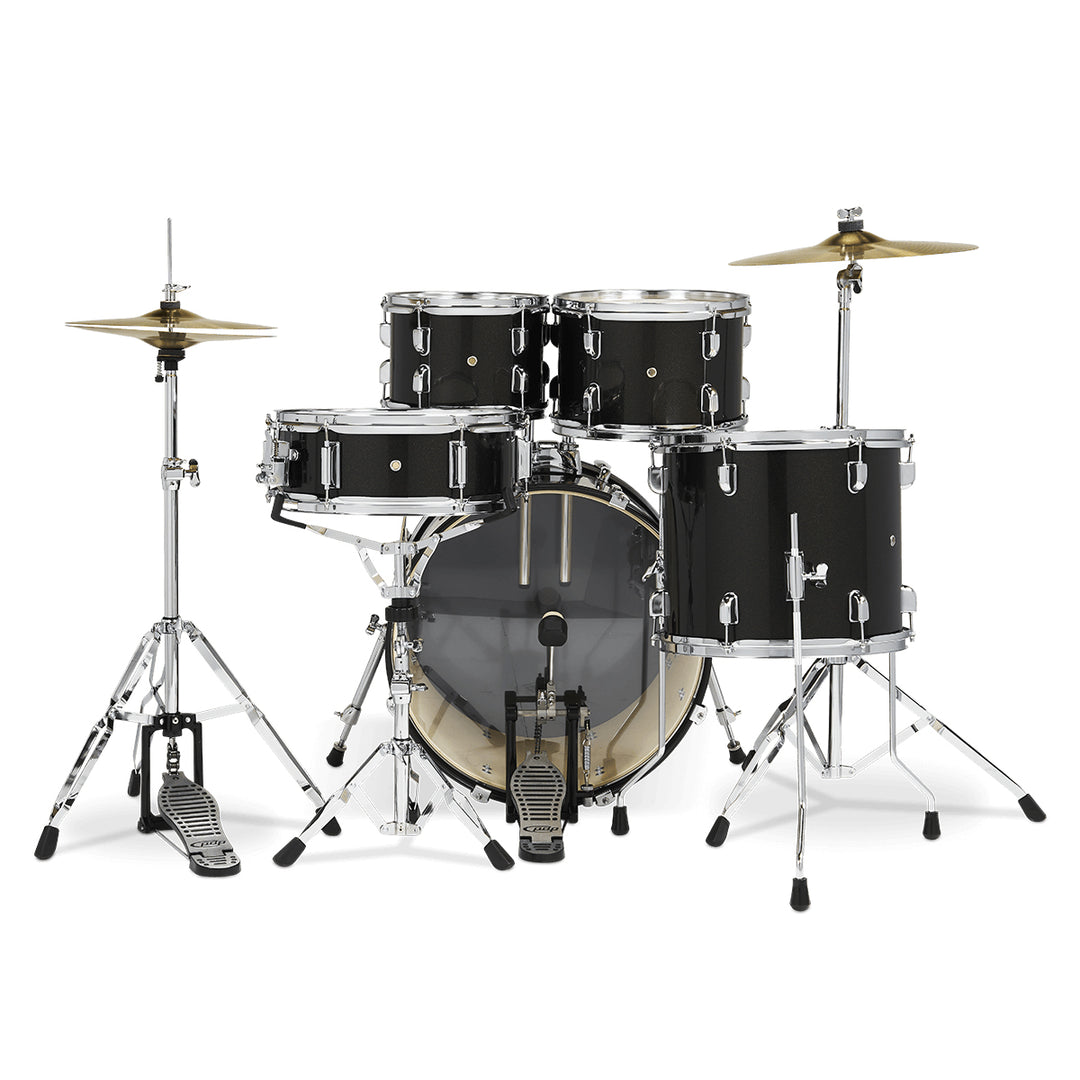 PDP Center Stage 5-Piece Complete Drum Kit w/ Hardware, Cymbals & Throne (7x10, 8x12, 12x14F, 14x20, 5x14 Snare) - Iridescent Black Sparkle