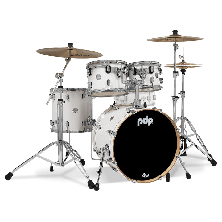 PDP Concept Maple Lacquer CM Fusion Kit Shell Pack w/ Chrome Hardware (16x20 w/ BDM, 8x10, 9x12, 14x14FT) - Pearlescent White